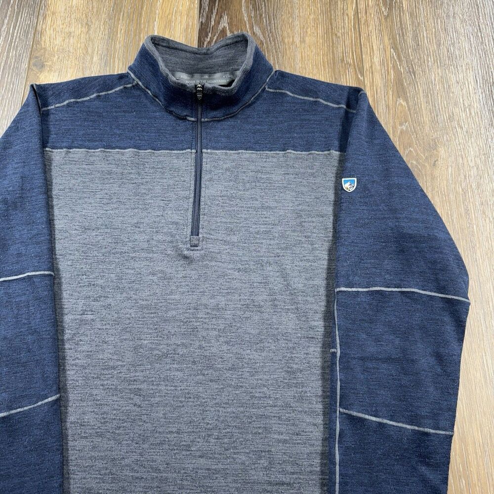 Kuhl 1/4 Zip Sweatshirt Mens L Blue Gray Base Layer Hiking Camping Gorp Sweater